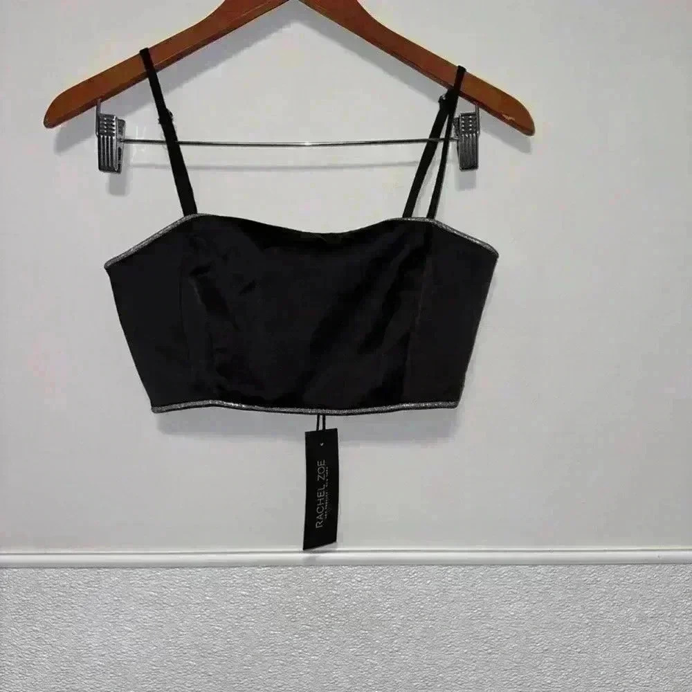 NWT! Rachel Zoe Black with Silver Trim Crop Top Size 2